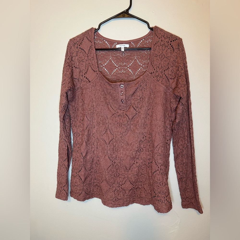 Maurices Mauve Lace Button-Front Blouse